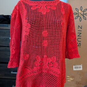 Red Crochet Knit Sweater